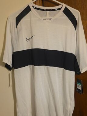 Nike White Short Sleeve Tee with Black Chest Stripe